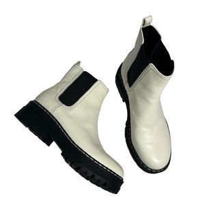 Marc Fisher LTD White Leather Slip On Combat Boots Size 7